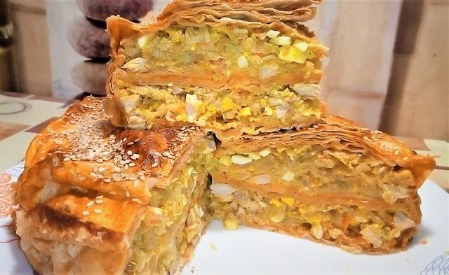 Лентяйский пирог из лаваша с курицей и грибами 1