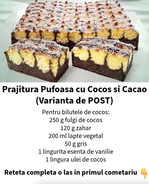 Prajitura Pufoasa cu Cocos si Cacao (Varianta de Post) 