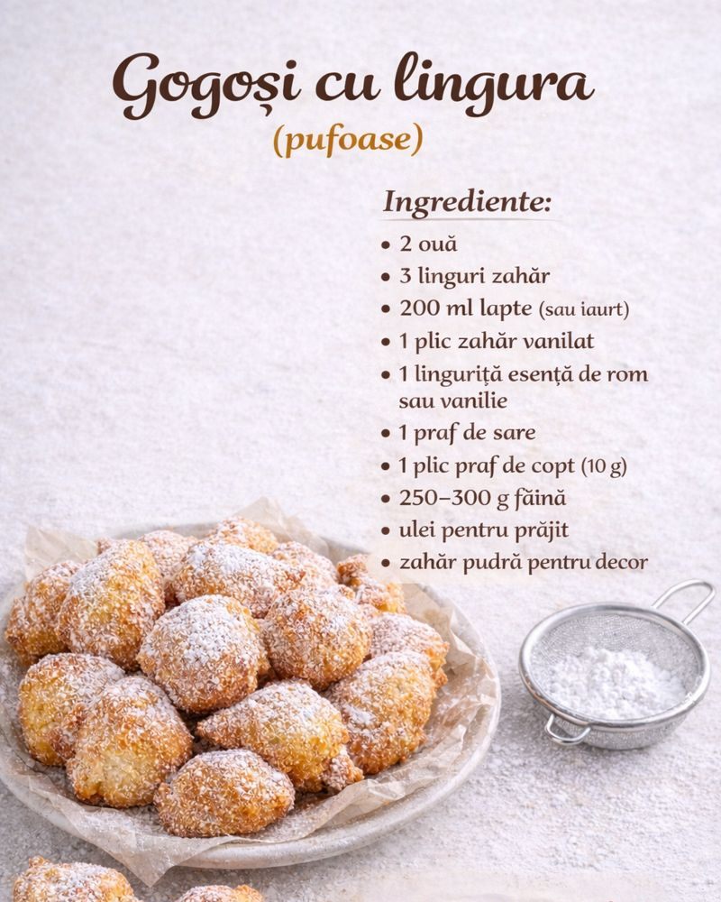 Gogoși cu lingura (pufoase) – rețetă rapidă, simplă și irezistibilă