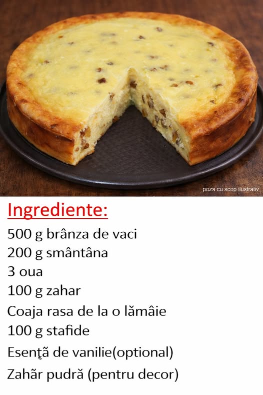 Pasca fara aluat, cu branza si stafide.