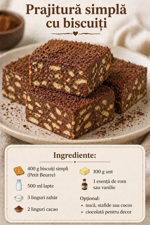 Prăjitură simplă cu biscuiți (fără coacere