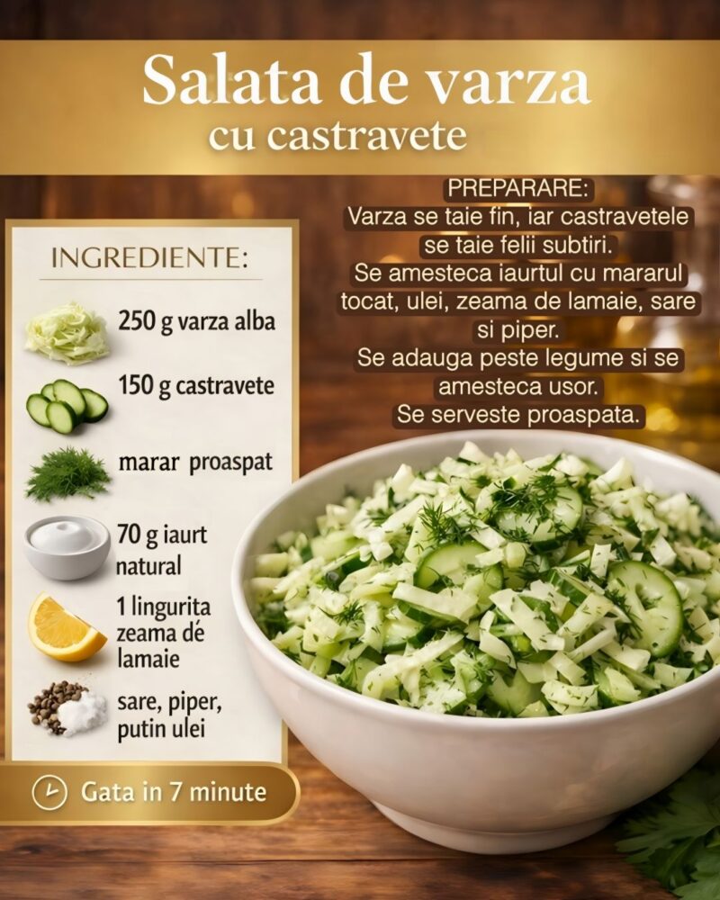 Salata de varza cu castravete – proaspata, usoara si plina de gust