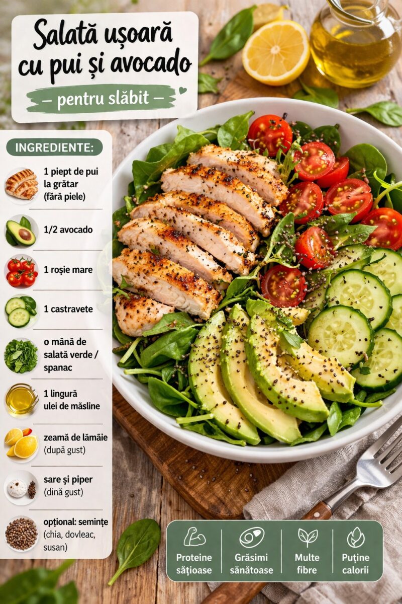 Salată ușoară cu pui și avocado – low-calorie, sățioasă și perfect echilibrată