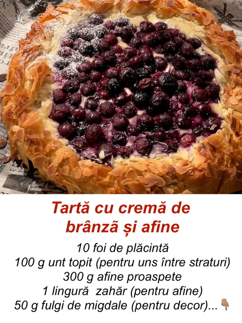 Tartă cu cremă de brânză și afine – fină, răcoritoare și spectaculoasă
