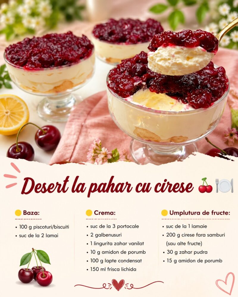  Desert la pahar cu portocale, cirese si crema fina – fresh si fara coacere
