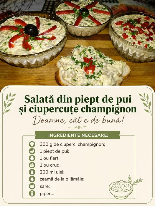 Salată din piept de pui și ciupercuțe champignon - Doamne, cât e de bună!