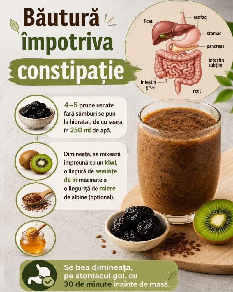 Această băutură poate ajuta la susținerea tranzitului intestinal și poate fi consumată ocazional, atunci când apare disconfortul cauzat de constipație.