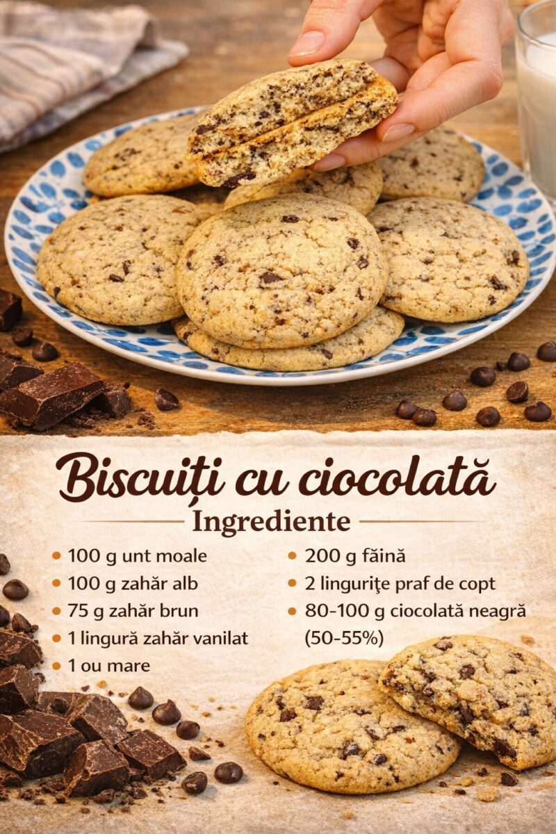 Biscuiti cu ciocolata- Sunt super gustosi, raman moi cateva zile