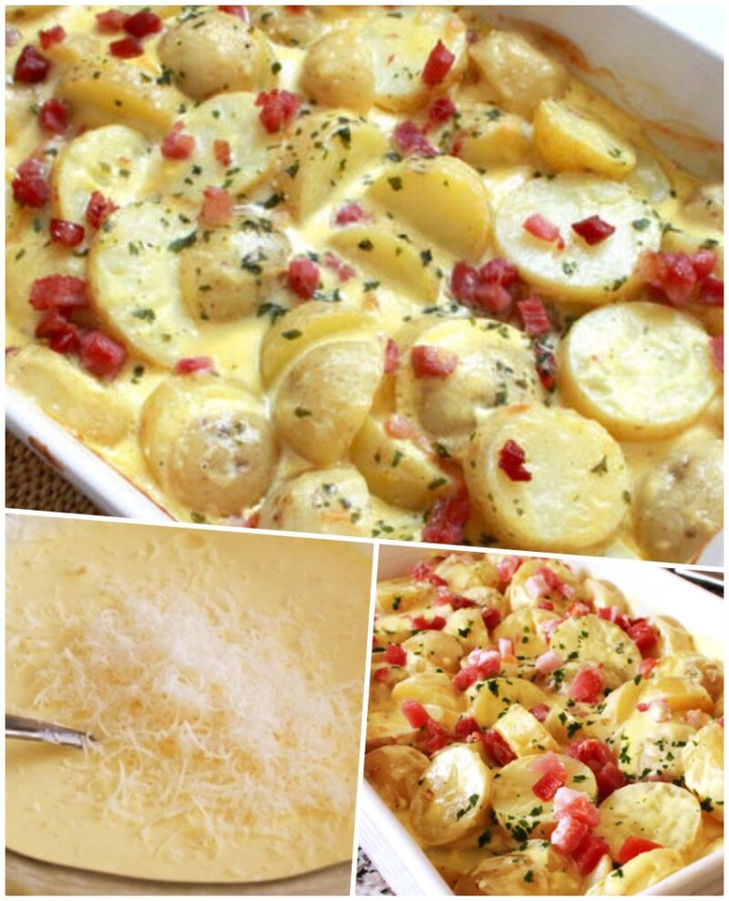 Cartofi la cuptor în sos Carbonara