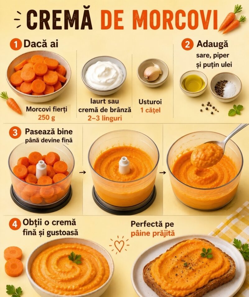 Cremă de Morcovi rapidă și delicioasă – Gustarea perfectă în 5 minute!