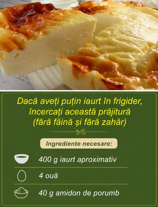 Dacă aveți puțin iaurt în frigider, încercați această prăjitură
(fără făină și fără zahăr)