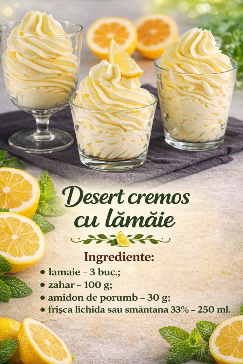 Desert cremos cu lamaie- Il pregatesc pe toata durata verii, se prepara foarte repede

