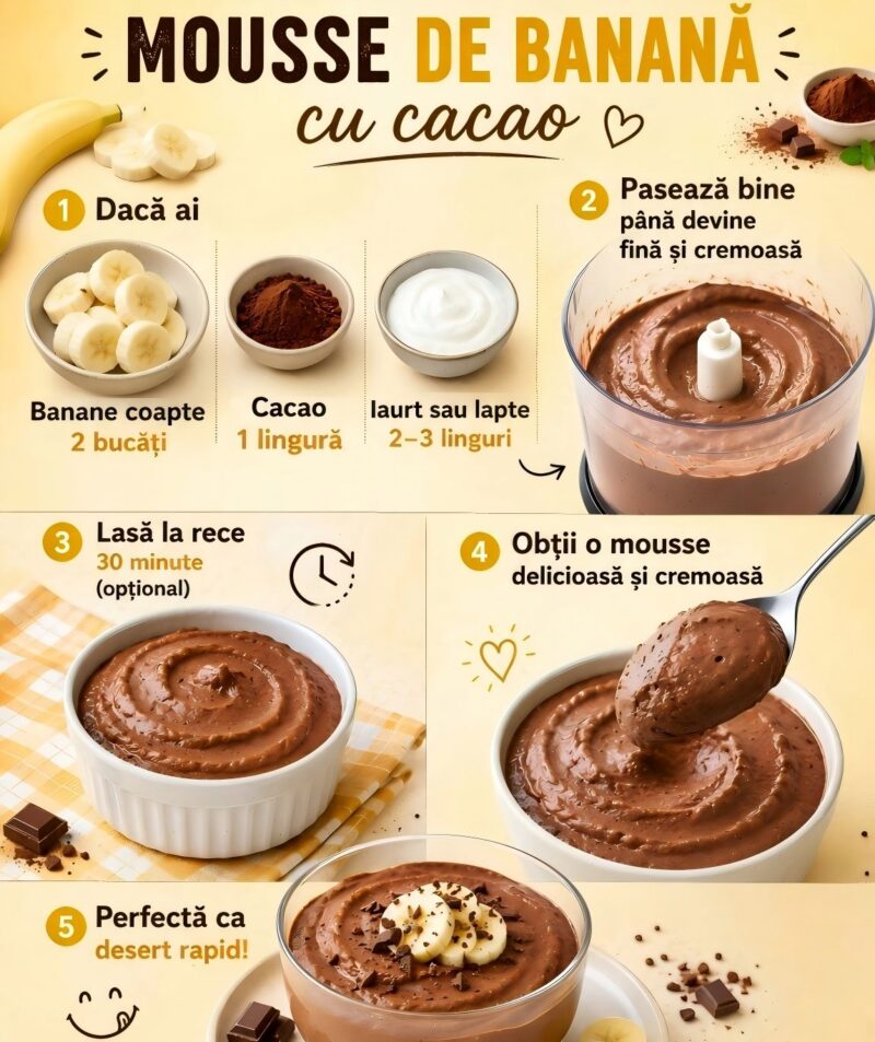 Desert rapid, cremos și surprinzător de simplu – Mousse de banană cu cacao