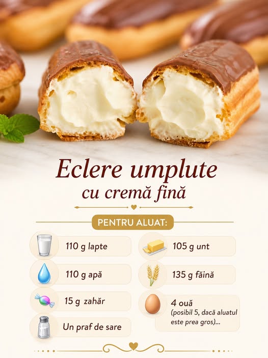 Eclere umplute cu cremă fină