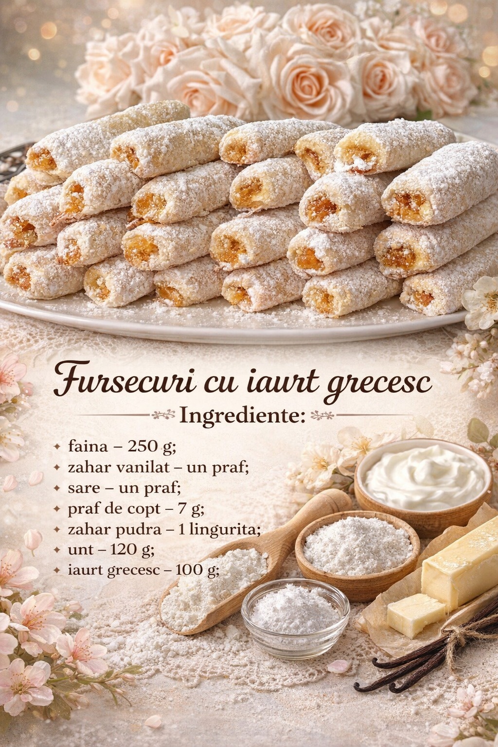 Fursecuri cu iaurt grecesc umplute cu gem- Se fac in 15 minute la cuptor