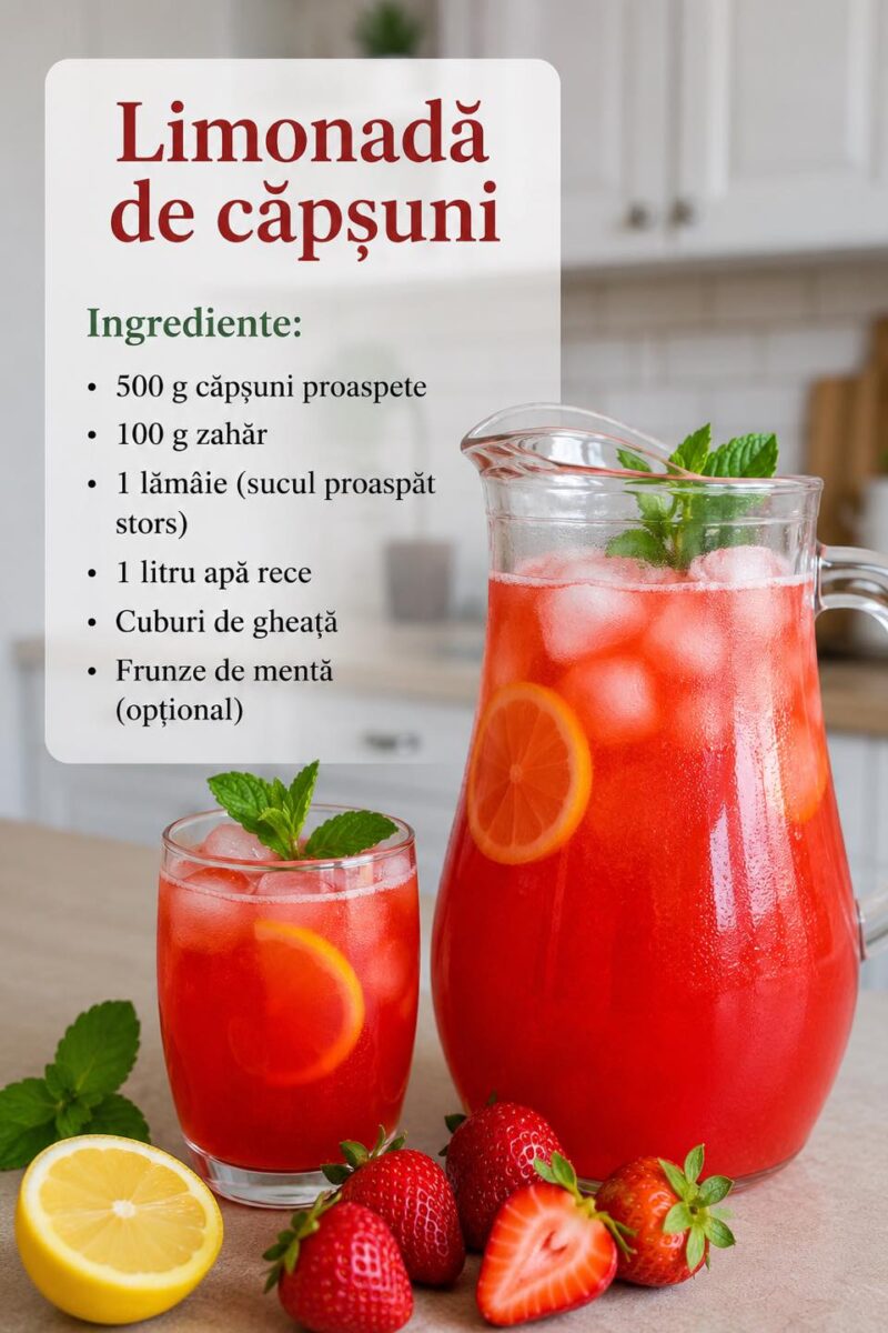 Limonadă de căpșuni — răcoritoare, aromată și perfectă pentru zilele calde!