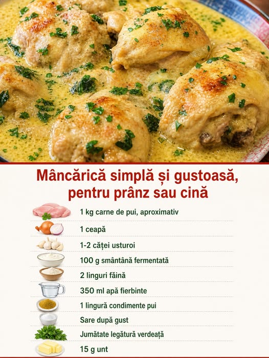 Mâncărică simplă și gustoasă, pentru prânz sau cină – Cel mai gustos pui în sos de smântână pe care l-am gătit acasă