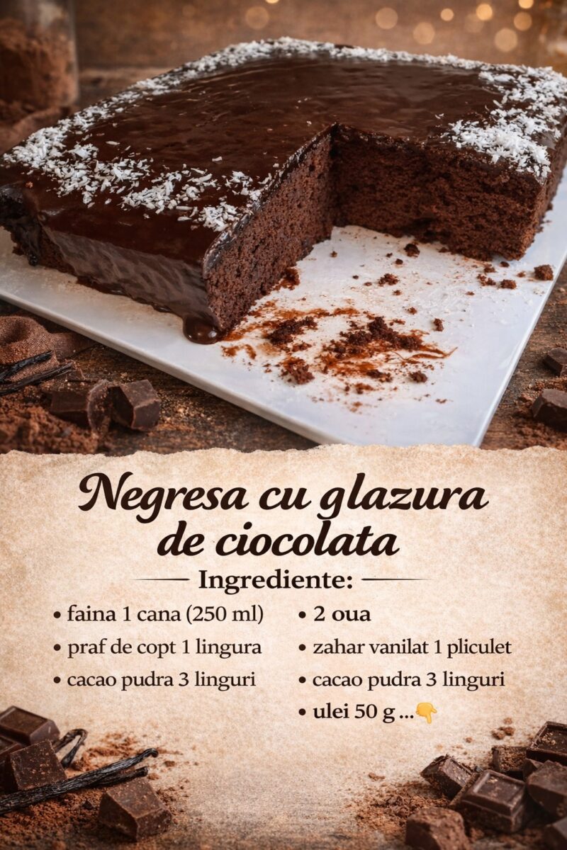 Negresa cu glazura de ciocolata- Insiropata si foarte gustoasa