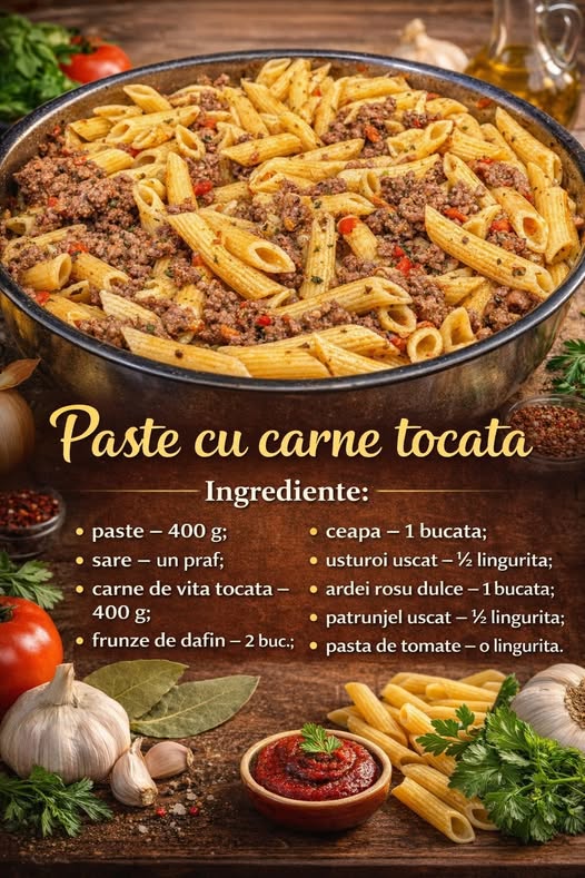 Paste cu carne tocata- Idee pentru o cina foarte gustoasa