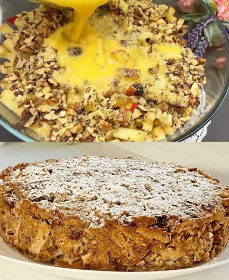 PLĂCINTĂ CU MERE: Fără zahăr, fără făină, doar amestecați ingredientele și imediat puneți la copt - vă va încânta viteza și gustul. 🍎