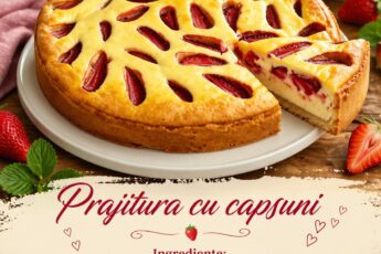 Prajitura cu branza si capsuni – simpla, cremoasa si plina de fructe