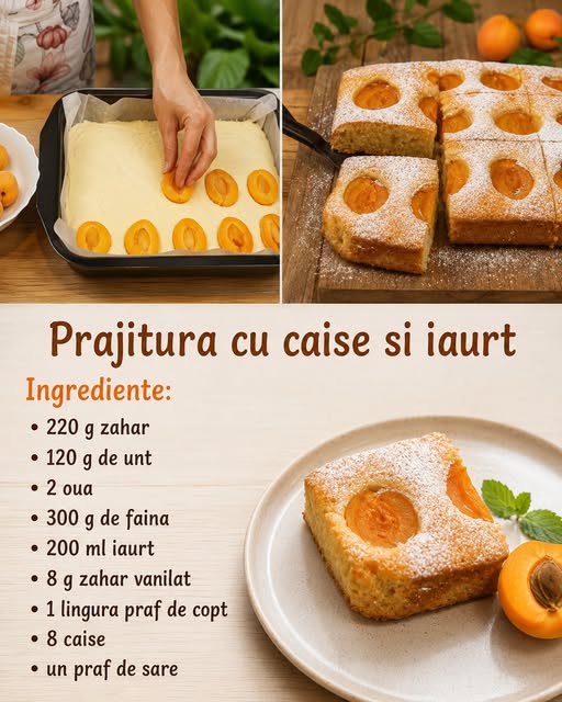 Prajitura cu caise si iaurt – pufoasa, parfumata si usor de facut