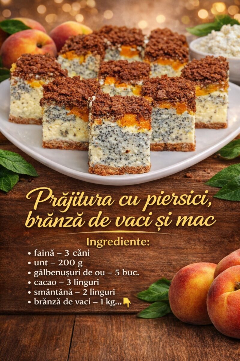 Prajitura cu piersici, branza de vaci si mac- Combinatia aromelor este incredibila