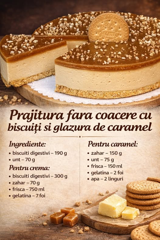 Prajitura fara coacere cu biscuiti si glazura de caramel- Foarte gustoasa si aromata