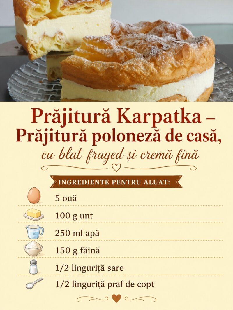Prăjitură Karpatka - Prăjitură poloneză de casă, cu blat fraged și cremă fină