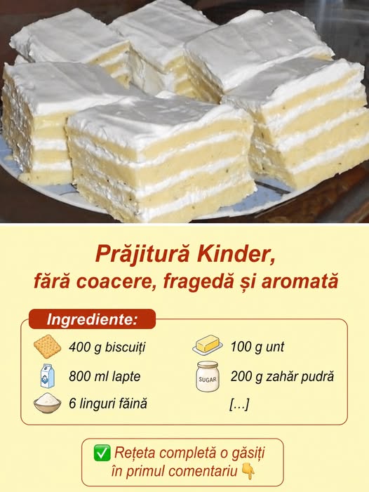 Prăjitură Kinder, fără coacere, fragedă și aromată