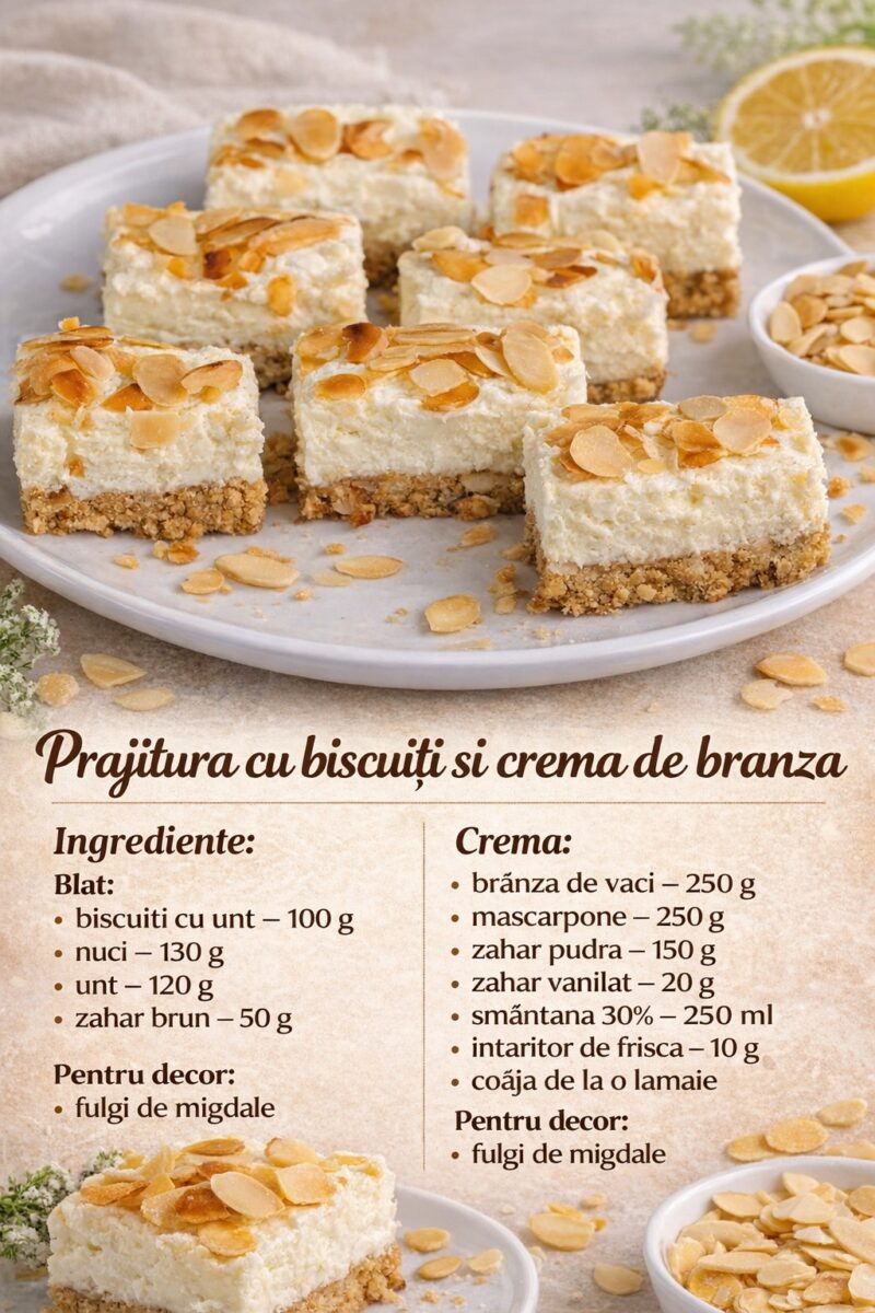 Prajitura rapida cu blat din biscuiti si un strat de crema de branza- Lasati-va purtat de gustul ei incredibil