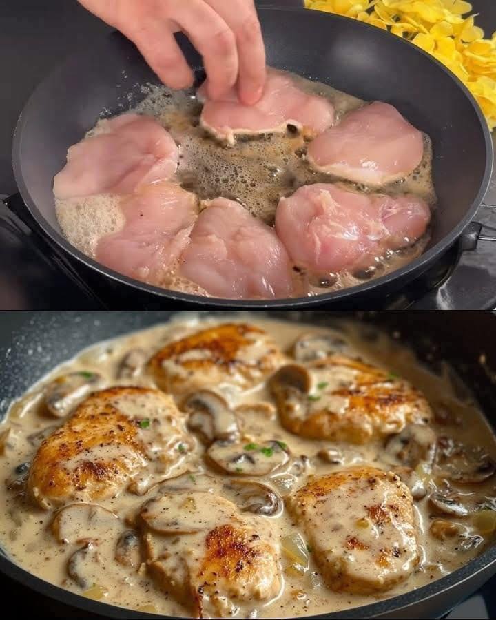 Prepar acest pui cu ciuperci de 3 ori pe săptămână! 😋 Se face ușor, iar gustul este fantastic!