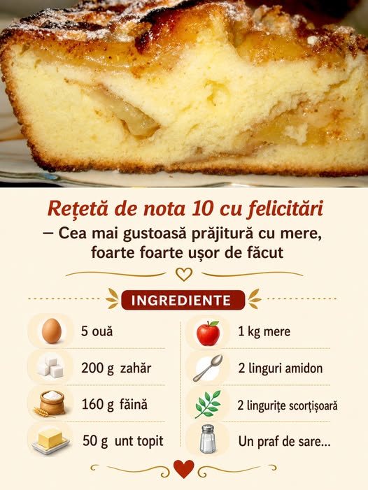 Rețeță de nota 10 cu felicitări - Cea mai gustoasa prajitura cu mere, foarte foarte uşor de făcut