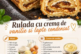 Rulada cu crema de vanilie si lapte condensat – fina si spectaculoasa