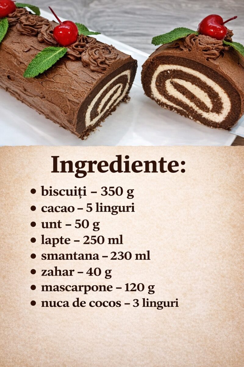 Rulada cu mascarpone si biscuiti- Fara coacere