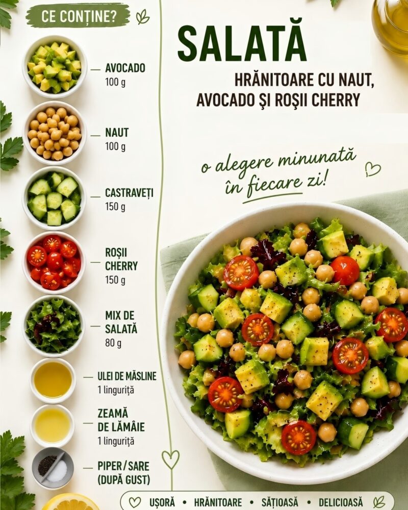 Salată Hrănitoare cu Năut, Avocado și Roșii Cherry
