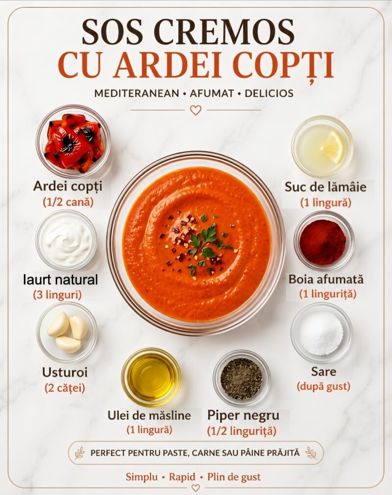 Sos cremos cu ardei copți – simplu, aromat și plin de gust
