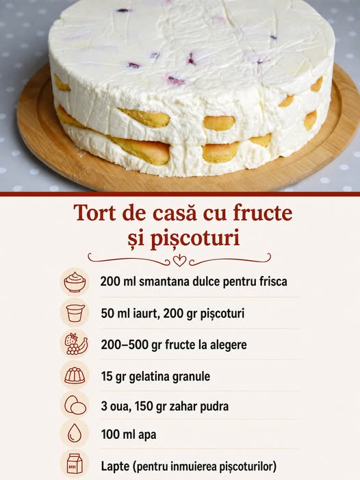 Tort de casa cu fructe si piscoturi