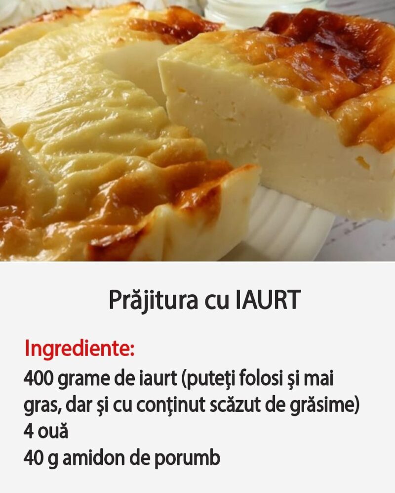 Tot ce vă trebuie sunt iaurt, ouă și amidon pentru a pregăti rapid o prăjitură cremoasă și gustoasa, pe care o veți îndrăgi. Fără zahăr si fara făină!