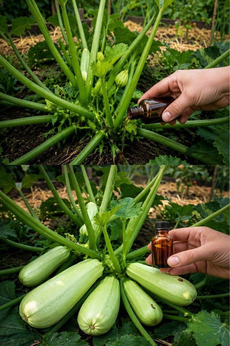 5 picături la o găleată de apă — și dovleceii cresc fără oprire: tufele sunt pline de rod, iar recolta o adun cu sacii 