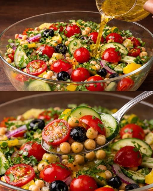 Salată mediteraneană de năut în 5 minute. Incredibil de ușor și delicios!