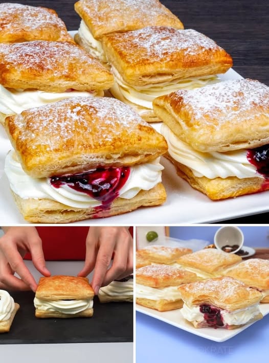 Desert delicios din foietaj cu umplutură cremoasă — Nu este necesară coacere!