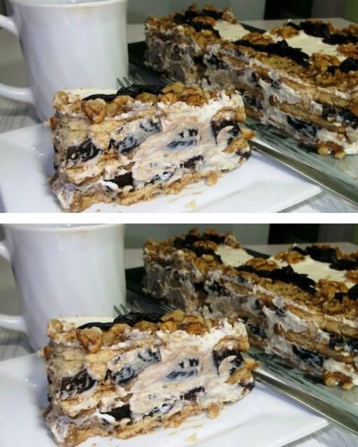 Изысканный торт без выпечки с черносливом и орехами!