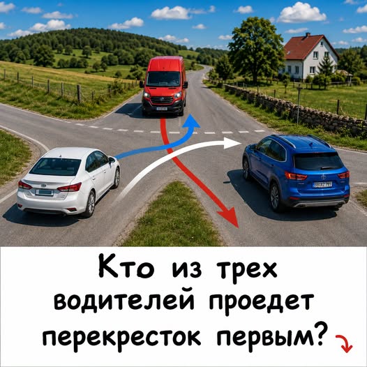 Даже опытные водители ошибаются: кто первым проедет, если у всех помеха справа? Подробный разбор смотрите в первом комментарии ниже