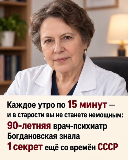 Всего по 15 минут каждое утро — и ты не превратишься в немощного старика. Этот 1 секрет ещё со времён СССР знала 90-летняя психиатр Богдановская. Делюсь им в первом комментарии