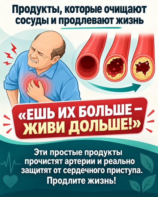 Доступные и полезные продукты, которые помогут укрепить сердечную мышцу, очистить сосуды и продлить долголетие. Начните добавлять их в свой ежедневный рацион прямо сейчас! Подробная информация — в первом комментарии ниже