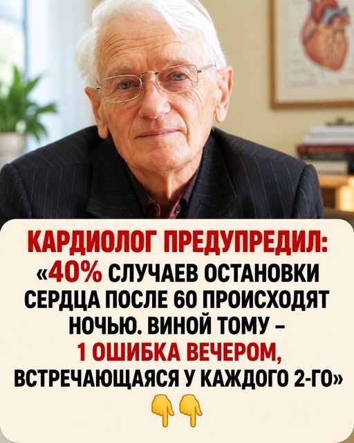 Кардиолог предупредил: 40% остановок сердца после 60 лет происходят ночью —
всё из-за одной ошибки вечером, которую совершает почти каждый второй.
Подробнее — в комментарии